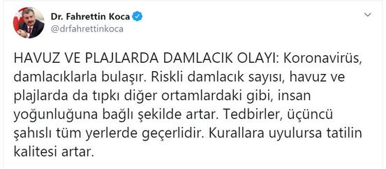 Bakan Kocadan havuz ve plajlarda damlacık olayı açıklaması