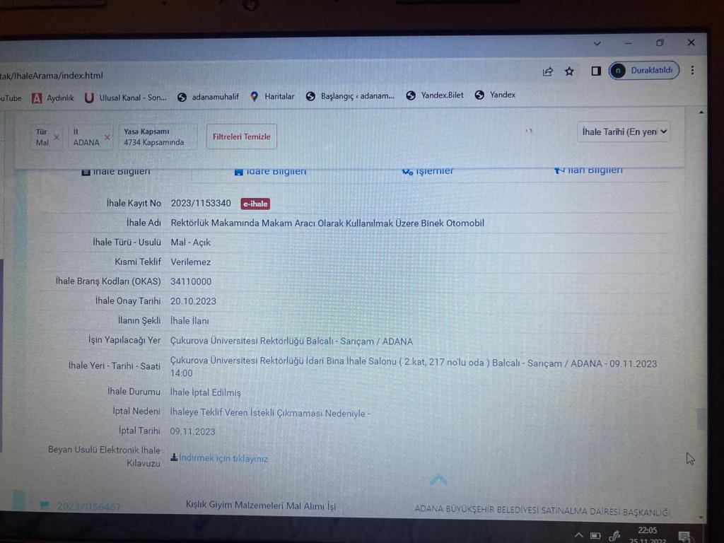 Çukurova Üniversitesi’nde ihale iptal edilmiş!