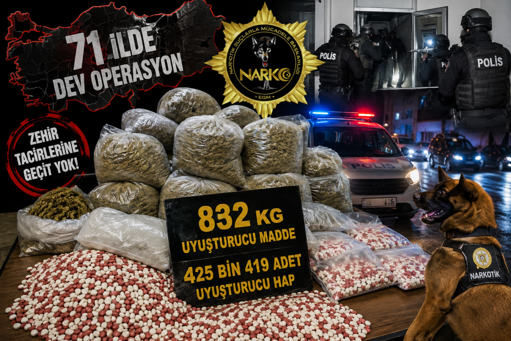 71 İlde zehir tacirlerine dev operasyon! 832 kilo uyuşturucu, 425 bin hap ele geçirildi